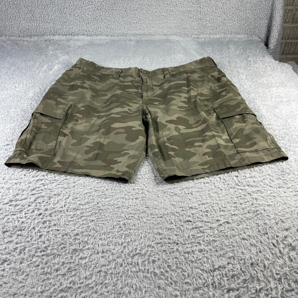 George Mens Camo Cargo Shorts Green Camouflage Size 46 Cotton Stretch Twill